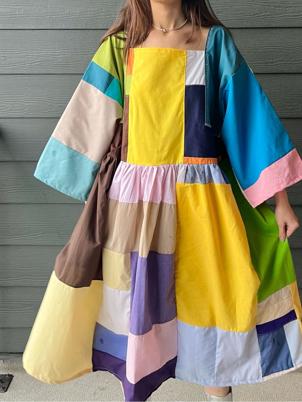 Handmade Quilted Patchwork Colorblock Dress SKU 06161